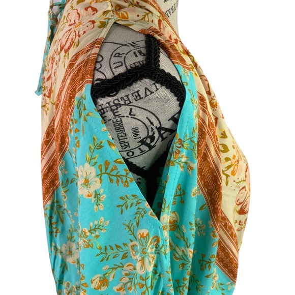 Southern Fried Chics Womens Medium Mini Dress Boho Cold Shoulder Plunging V-Neck - Picture 9 of 12